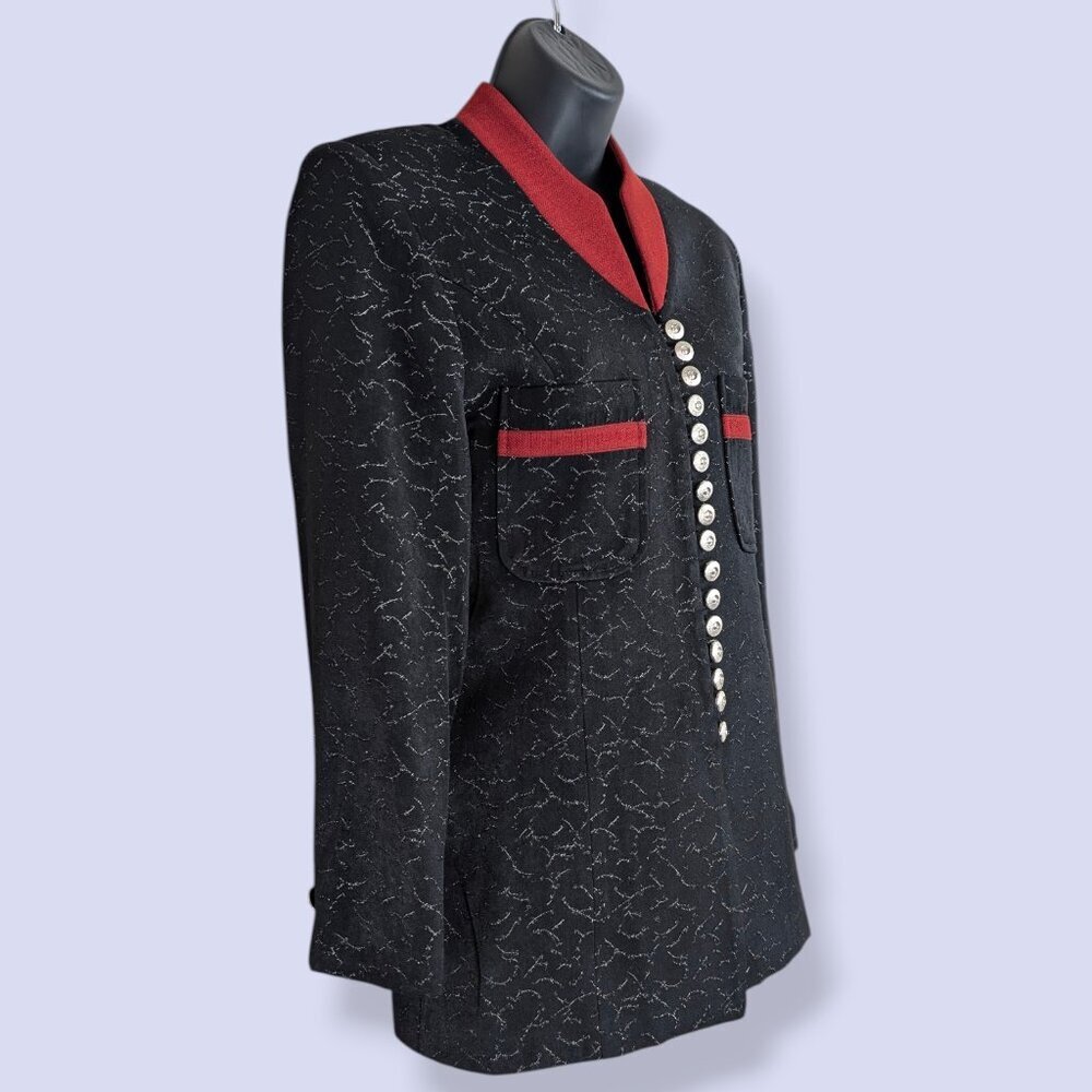 Black & Red Metallic Buttoned Jacket - Picture 2 of 9